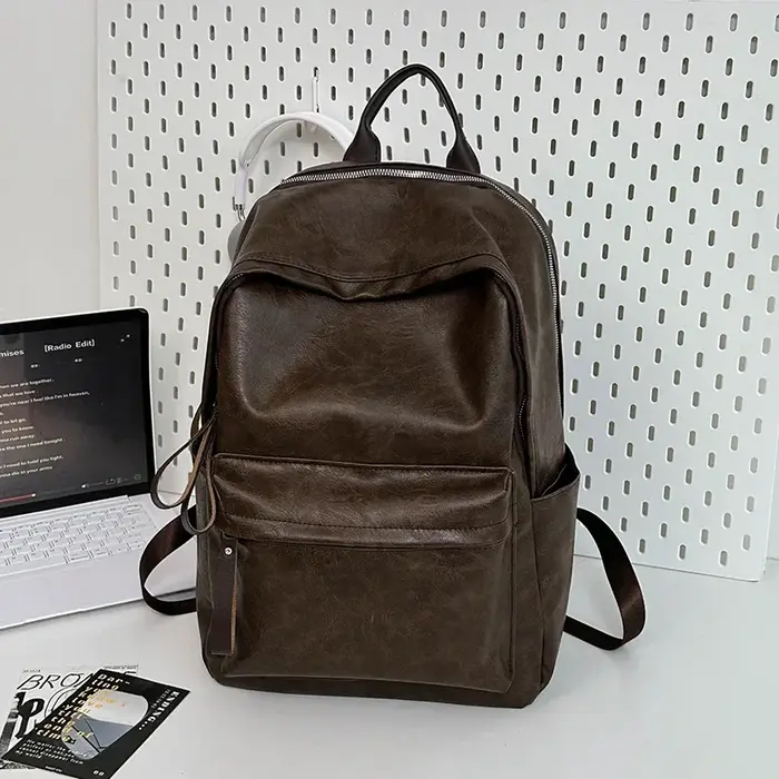 Sacs à dos monochromes en PU ChimGlossy pour unisexe, cartables simples et polyvalents, grande capacité, haute qualité, mode, offre spéciale, 2024