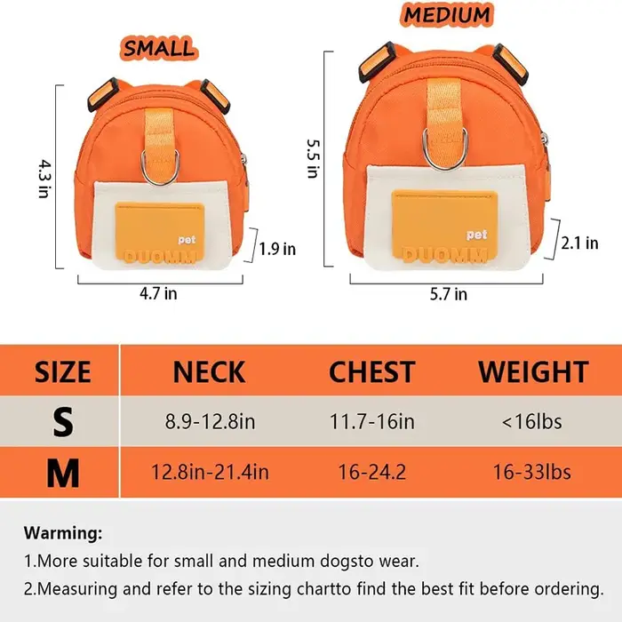 Harnais de sac à dos pour chien avec laisse, ensemble de harnais et laisse pour petits et moyens chiens, sac de collation pour chiot, sac à dos d'extérieur, accessoire pour chien