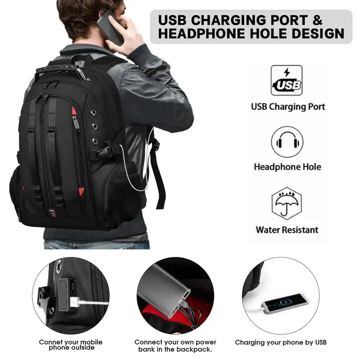 BANGE Big 40L sacs à dos pour hommes Oxford sac à dos étanche sac d'ordinateur d'affaires sac à dos de voyage sac d'école étudiant avec Port USB