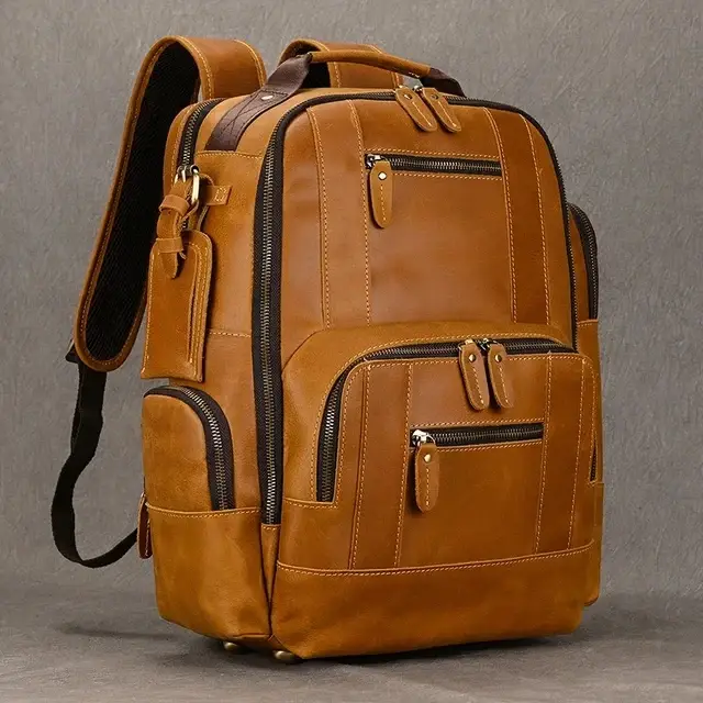 Luufan Vintage en cuir véritable homme voyage sac à dos Fit 15 "ordinateur portable sac à dos