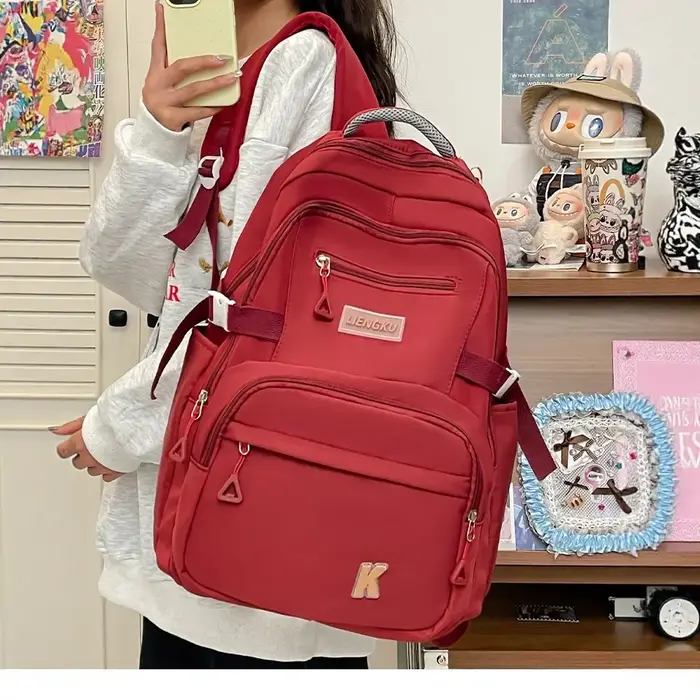 Sac à dos scolaire grande capacité multi-compartiments style INS pour filles du collège