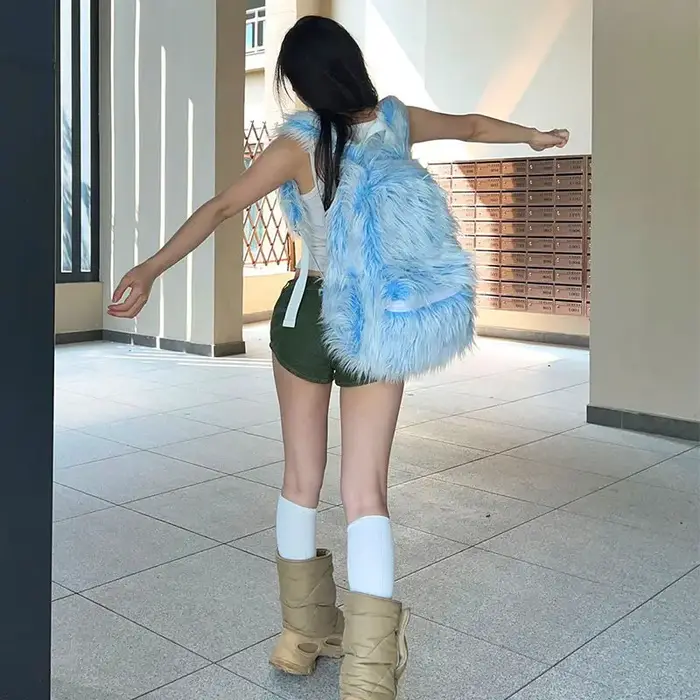 Sac à Dos en Peluche Blanc et Bleu pour Homme et Femme
