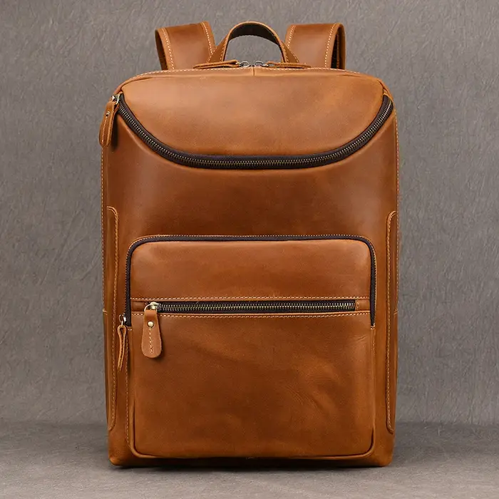 Sac à dos en cuir véritable pour homme, sac à dos pour ordinateur portable, sac à dos de voyage pour