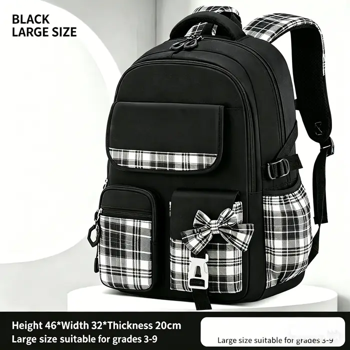 Sac à dos à carreaux pour filles d'école primaire, ergonomique, léger, imperméable, grande capacité,