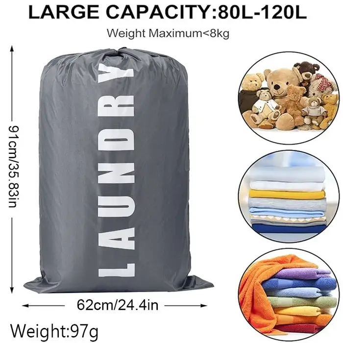 Sac à linge haute capacité avec cordon de serrage - Pochette de rangement de voyage lavable en machine pour vêtements sales - Accessoire de salle de bain