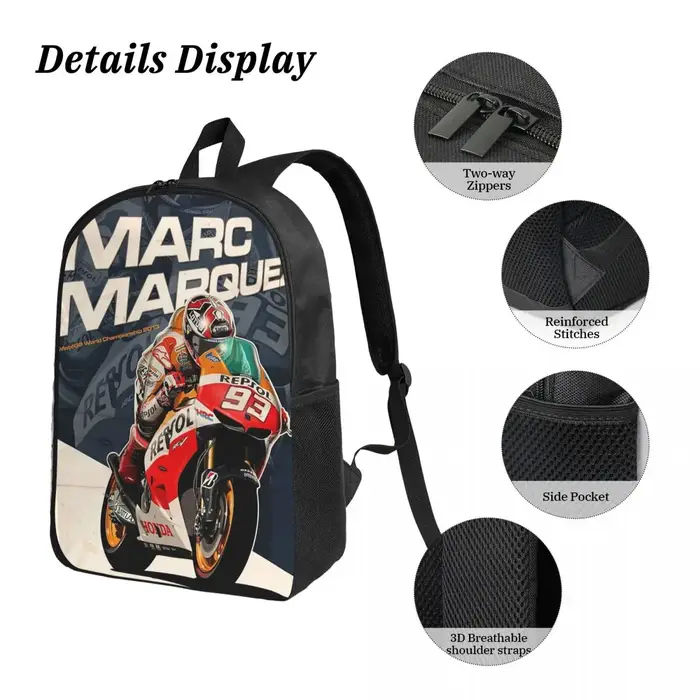 Moto Marc Marqueze 93 sac à dos garçons filles BookBag sac d'école ordinateur sacs à bandoulière 3ps sac à déjeuner isolé trousse à crayons