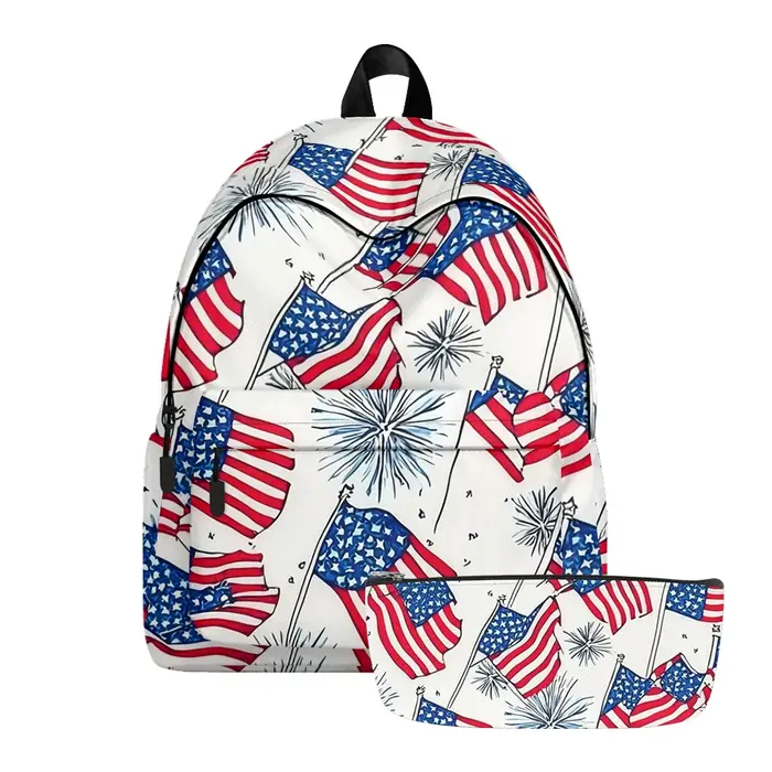 Sac à dos imprimé à rayures étoiles patriotiques, aigle américain, sacs à crayons, bretelles réglabl