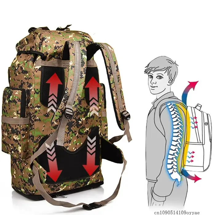 Sac tactique 70L, grande capacité, camouflage, sac à dos d'alpinisme, imperméable, sac à dos d'escal