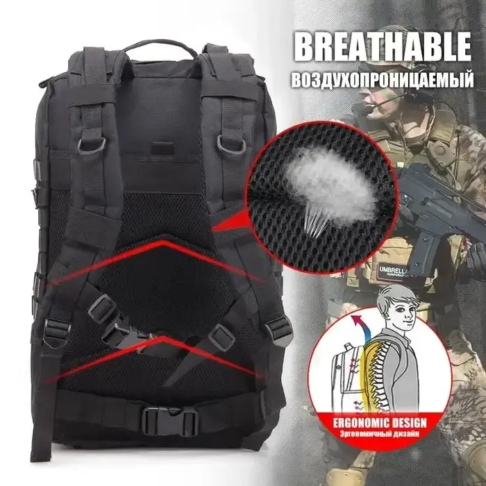 Sac à dos tactique pour hommes 45L grande capacité 3P Softback étanche Bug Out sac Molle sac à dos d'assaut pour randonnée chasse