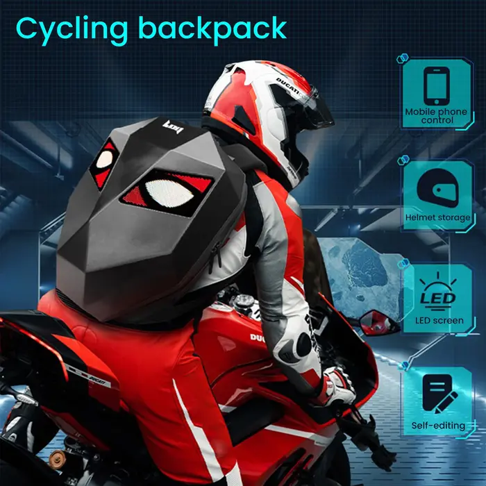 Sac à dos LED à écran dynamique, coque rigide 3D, pour motard, étanche, grande capacité, pour voyage
