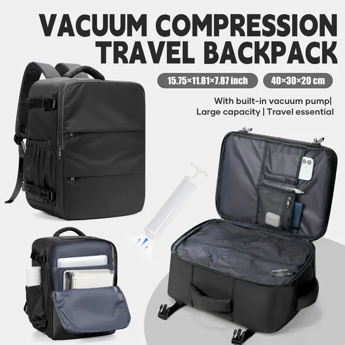 Sacs de rangement sous vide pour voyage, sac à dos de compression sous vide avec pompe manuelle, bag