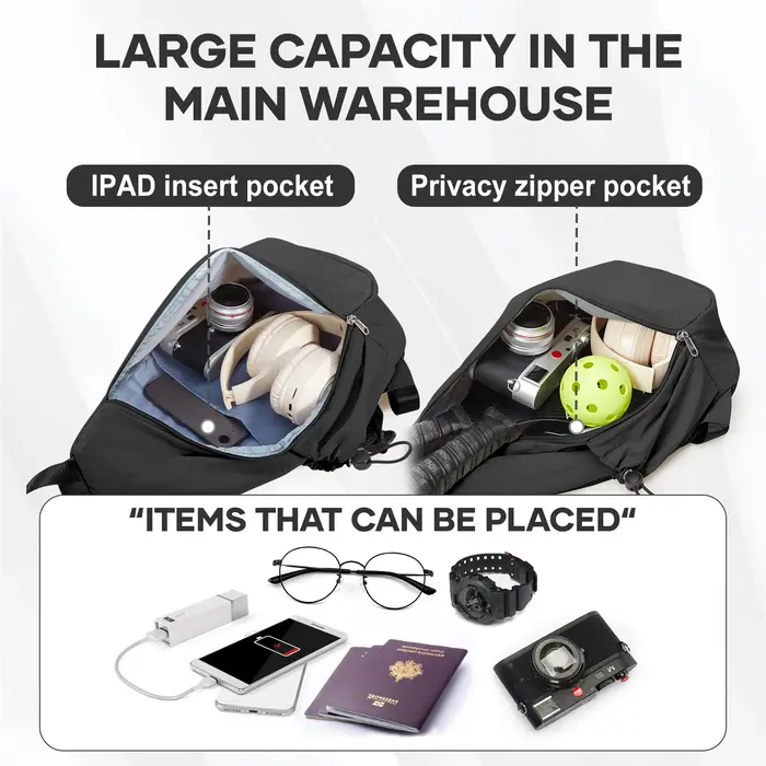Sac à dos bandoulière de sport pour raquettes, sac à dos bandoulière pour pickleball, pour équipement et accessoires, deux balles, squash 