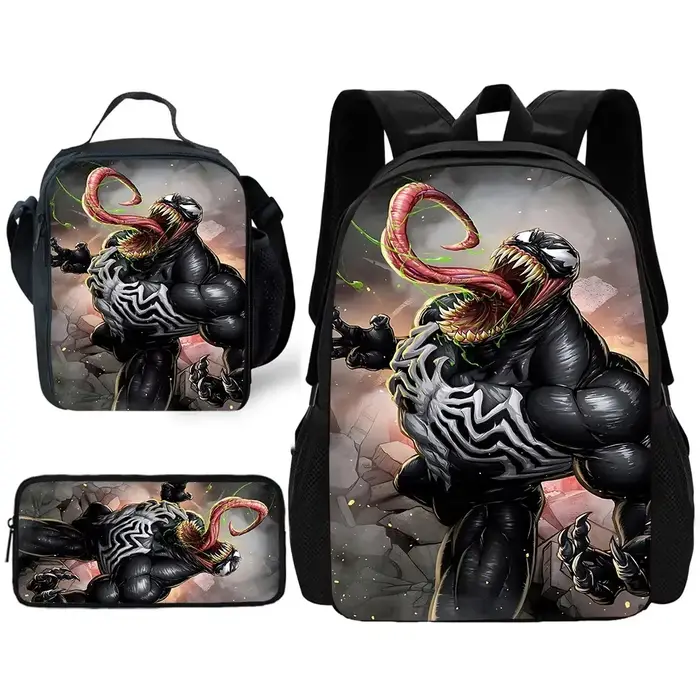 Sac à dos d'école Marvels Venom pour enfants avec sacs à lunch