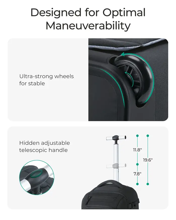 BAGSMART Sac à dos roulant pour ordinateur portable 17 pouces résistant à l'eau grande capacité 40L