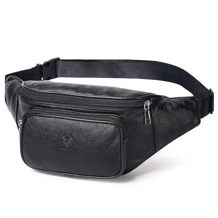 Sac banane HUMERPAUL pour homme en cuir de vachette, sac de ceinture classique en cuir naturel, sac
