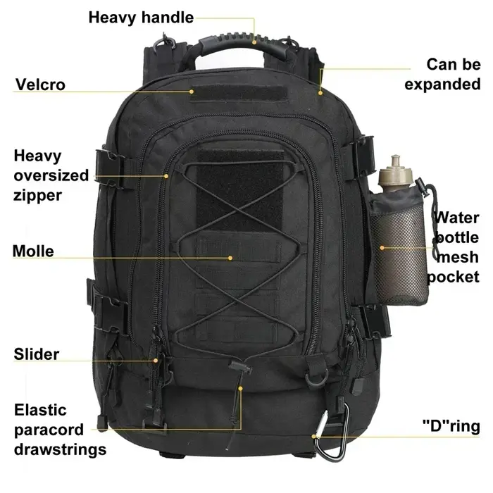 Sac à dos tactique Extra Large 60L pour hommes et femmes, résistant à l'eau en plein air, de randonn