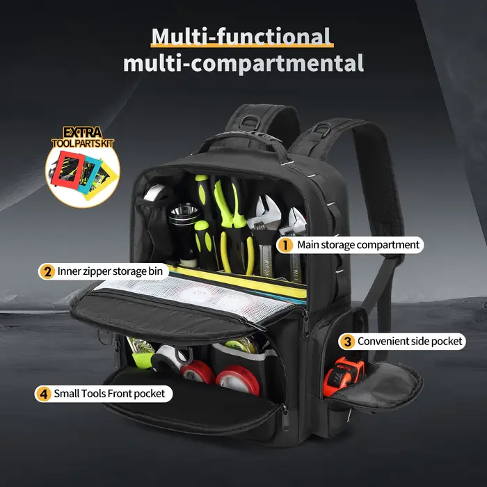 DGEVTool sac à dos robuste pour hommes rangement d'outils avec 3 pochettes à outils organisateur électricien plombier
