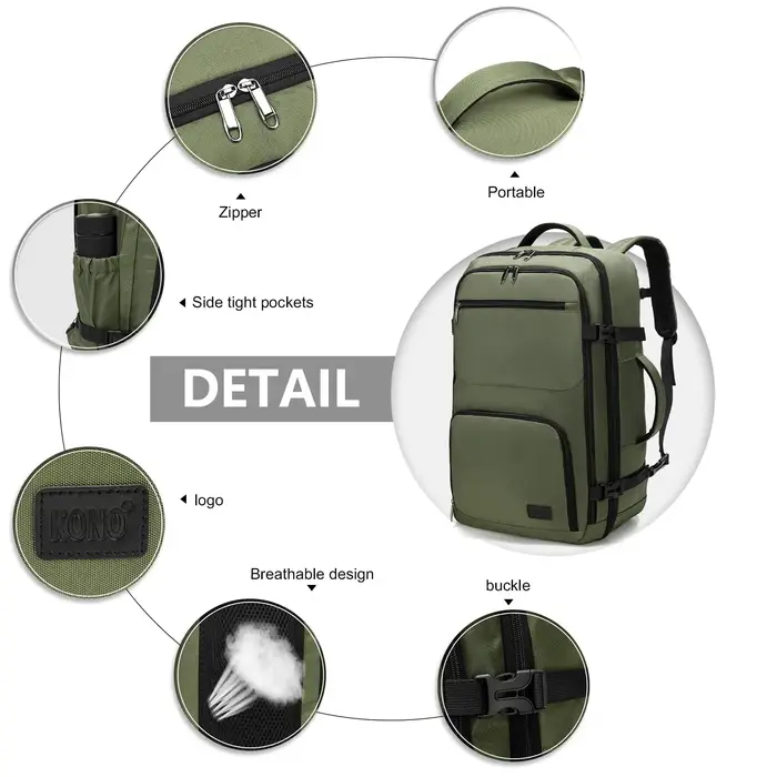 KONO Travel Backpack bagage à main | Imperméable et résistant aux avions | Protège-détons 38L |