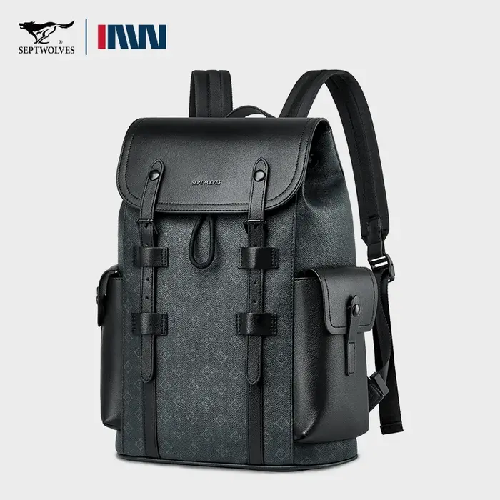 Septwolves haute qualité affaires imprimé sac à dos en cuir homme concepteur cordon Flip monogramme