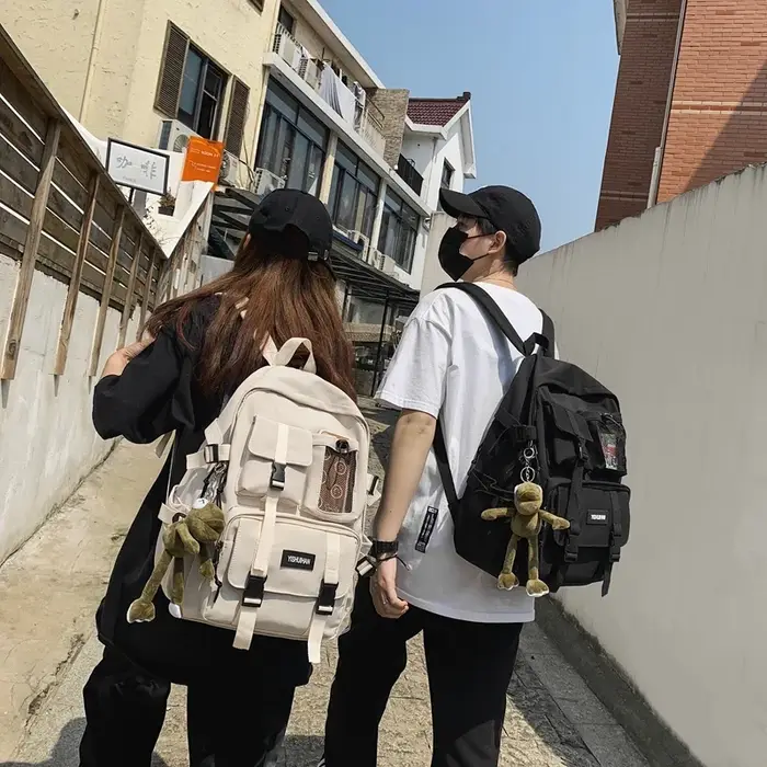 Sac à Dos d'École en Nylon Noir pour Femme