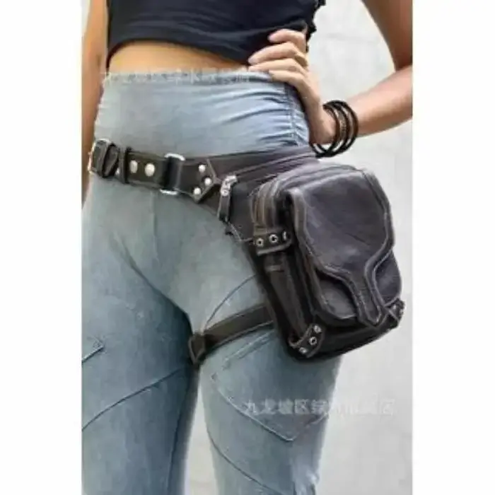 Miyagawa Style rétro PU Punk taille jambe sac moto sacs à bandoulière hommes femmes en plein air Rivet Faux cuir Packs