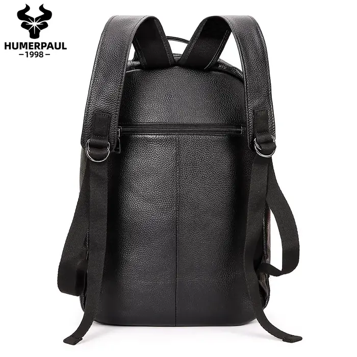 Sac à dos de voyage noir pour hommes, en cuir véritable, pour ordinateur portable, grande capacité,