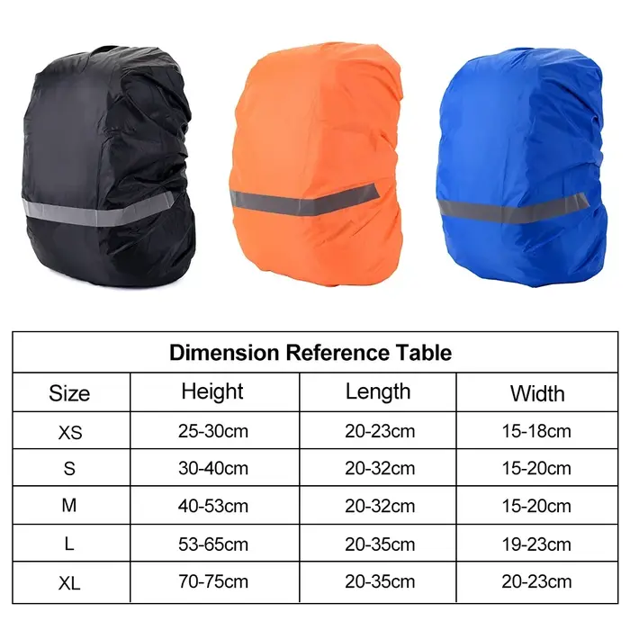 Housse de pluie réfléchissante pour sac à dos 8-70L, idéale pour le cyclisme, la randonnée et l'escalade en extérieur, housse imperméable pour sac à dos et sac à dos.
