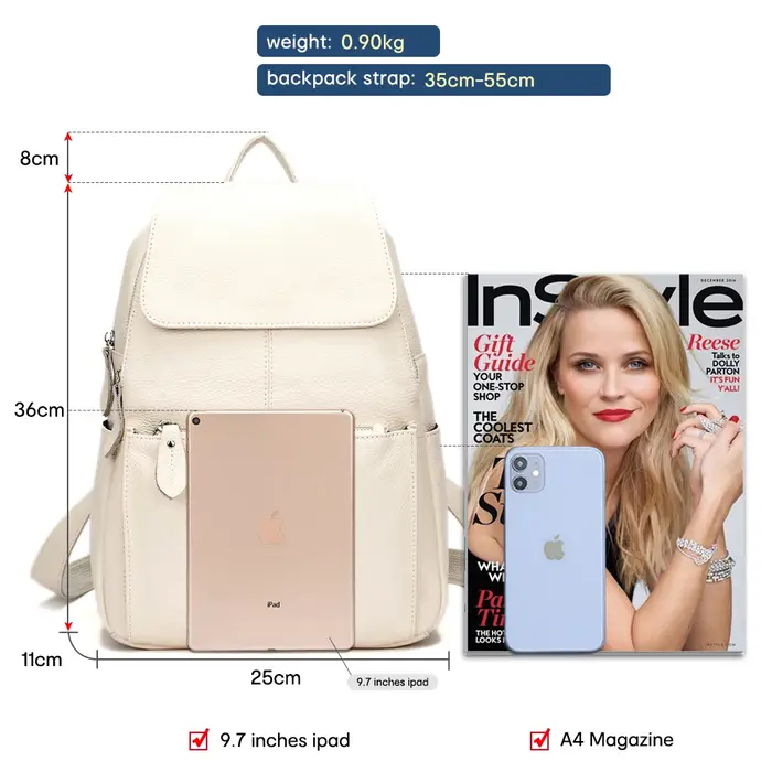 Zency – sac à dos gris en cuir véritable pour femmes, sac à dos de voyage de grande taille, sac d'éc