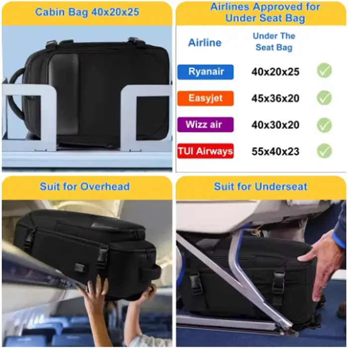 Geestock ryanair 40x25x20 sac à dos avion sac à dos de voyage multifonctionnel bagage de cabine étanche 14 "sac à dos pour ordinateur portable