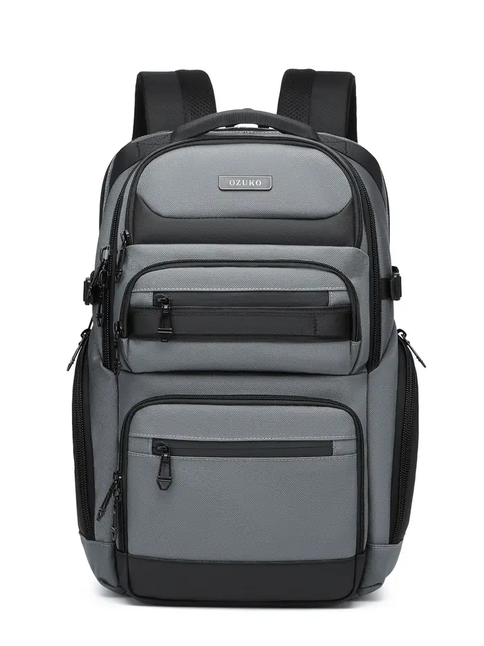 OZUKO noir gris hommes sac à dos grande capacité 15.6 pouces sacs à dos d'ordinateur portable homme