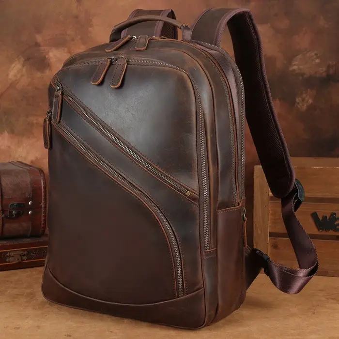 Sac à dos pour ordinateur portable en cuir véritable pour hommes de 15