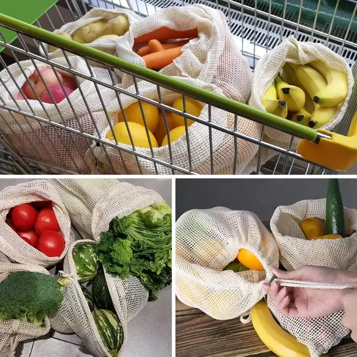 Sac en filet pour fruits avec cordon de serrage