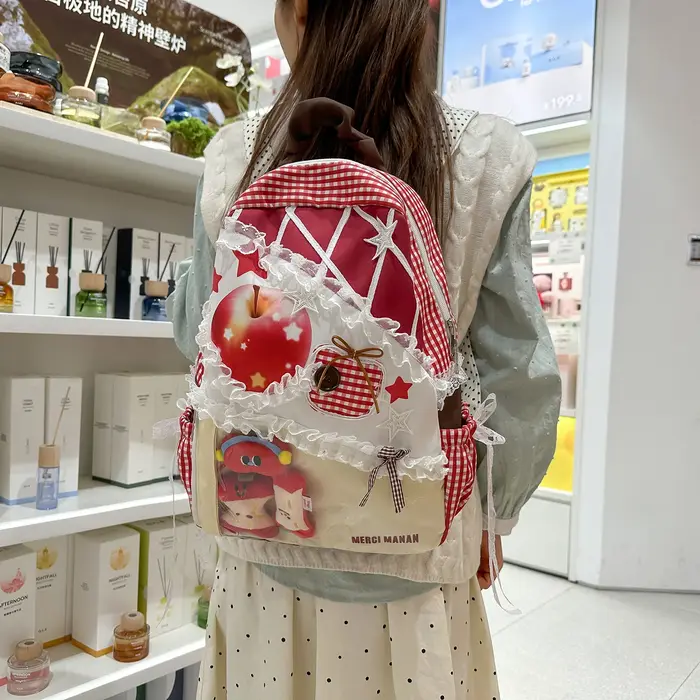 Sac à dos coloré pour étudiantes et femmes, léger et grande capacité, sac à dos décontracté mignon en dentelle, à porter sur les deux épaules