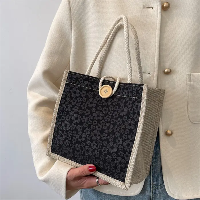 Sac à main en lin avec fermeture éclair pour femme