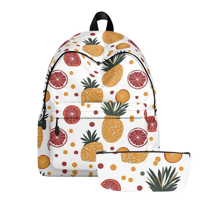 Sac à dos tendance imprimé fruits, sacs à crayons, noix de coco tropicale, ananas, cerise, bretelles