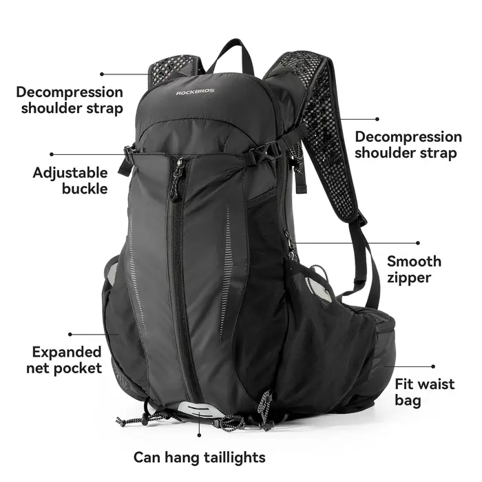 ROCKBROS Sac à dos imperméable extensible 19L grande capacité sac à dos tactique cyclisme randonnée trekking sports de plein air sac de voyage